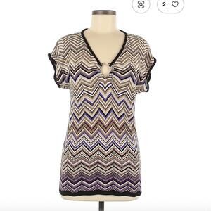 Cache Size M Pullover Sweater Tan Zigzag Pattern